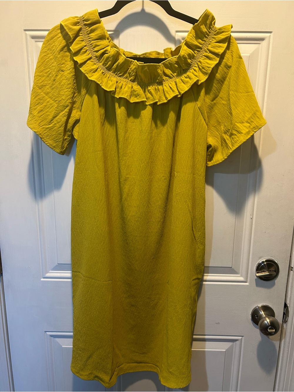 ODDY Yellow Ruffle Neck Short Sleeve Dress